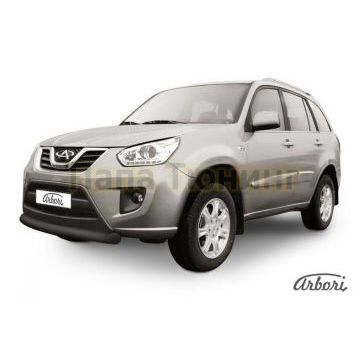 Защита переднего бампера чёрная сталь 76 мм Slitkoff для Chery Tiggo FL 2013-2016