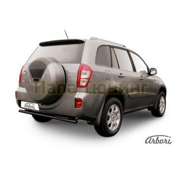 Защита заднего бампера чёрная сталь 57 мм Slitkoff для Chery Tiggo FL 2013-2016