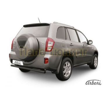 Защита заднего бампера чёрная сталь 76 мм Slitkoff для Chery Tiggo FL 2013-2016