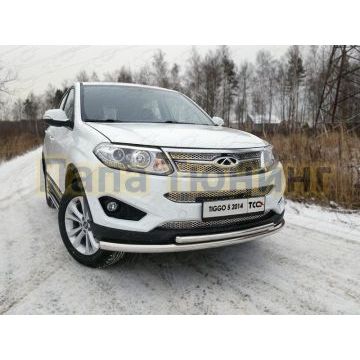 Защита передняя двойная 60-42 мм ТСС для Chery Tiggo 5 2014-