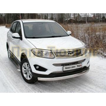 Защита передняя овальная 75х42 мм ТСС для Chery Tiggo 5 2014-