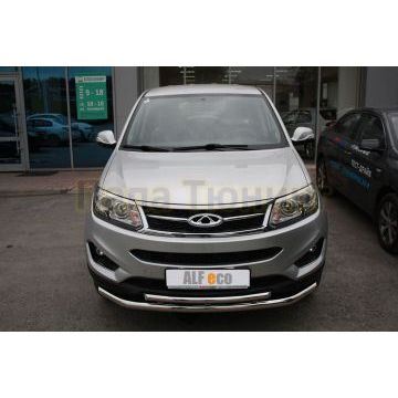 Защита передняя двойная 60х42 мм ALFeco для Chery Tiggo 5 2014-