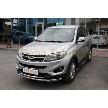 Защита передняя двойная 60х42 мм ALFeco для Chery Tiggo 5 2014-