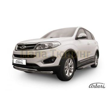 Защита передняя двойная радиусная 57-42 мм Slitkoff для Chery Tiggo 5 2014-