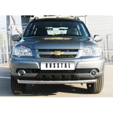 Защита переднего бампера d57 РусСталь для Chevrolet Niva 2009-