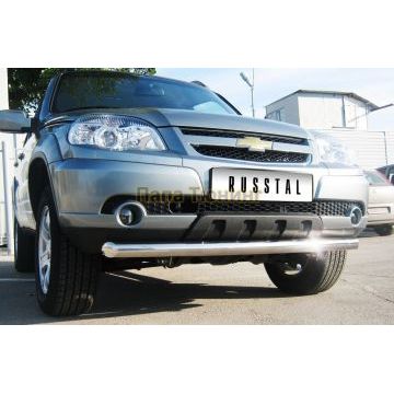 Защита переднего бампера d76 РусСталь для Chevrolet Niva 2009-