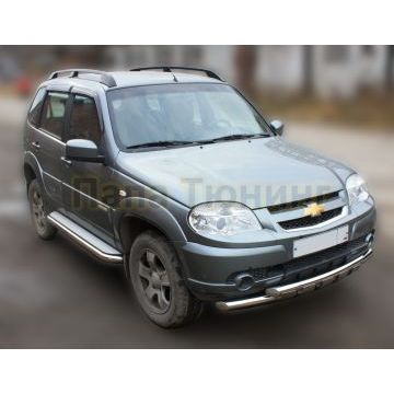 Защита передняя двойная Shark 60-60 мм ALFeco для Chevrolet Niva 2009-