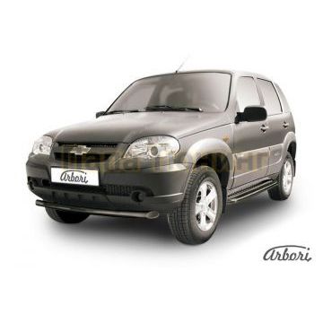 Защита переднего бампера чёрная сталь 57 мм Slitkoff для Chevrolet Niva 2009-