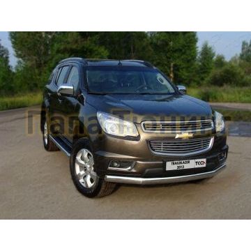 Защита переднего бампера овальная 75-42 мм ТСС для Chevrolet TrailBlazer 2013-2016