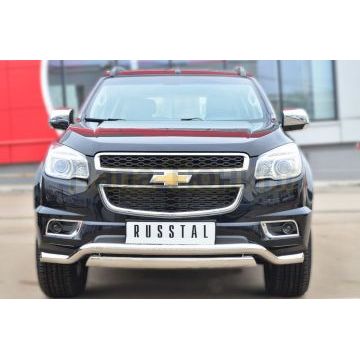 Защита передняя двойная 63-75х42 мм РусСталь для Chevrolet TrailBlazer 2013-2016