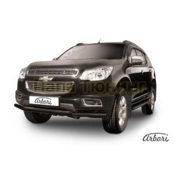 Защита передняя чёрная сталь двойная 57-57 мм Slitkoff для Chevrolet TrailBlazer 2013-2016
