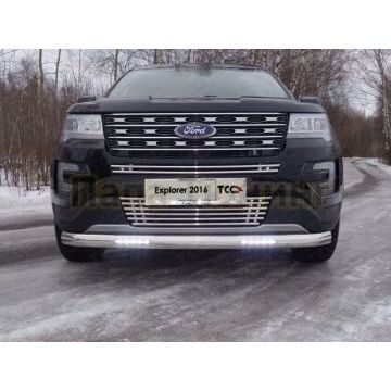 Защита передняя овальная короткая с ДХО 75х42 мм ТСС для Ford Explorer 2015-