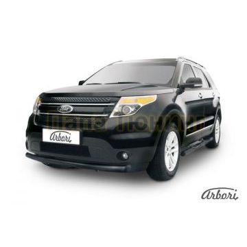 Защита переднего бампера чёрная сталь 76 мм Slitkoff для Ford Explorer 2011-