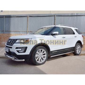 Защита передняя двойная с клыками d57-d57 РусСталь для Ford Explorer 2015-
