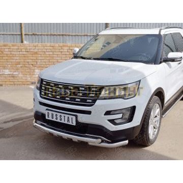 Защита передняя двойная с клыками d57-d57 РусСталь для Ford Explorer 2015-