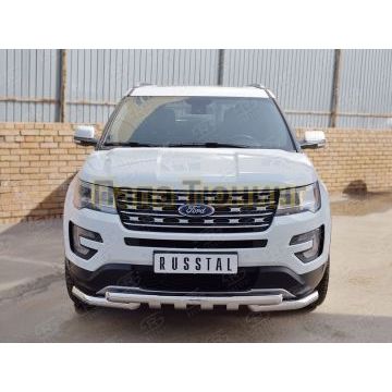 Защита передняя двойная с клыками d57-d57 РусСталь для Ford Explorer 2015-