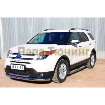 Защита передняя 76-75х42 секции овал дуга РусСталь для Ford Explorer 2011-2015