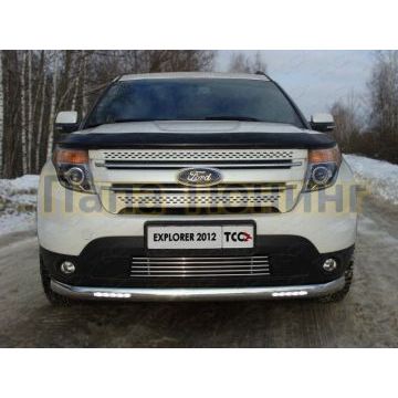 Защита передняя овальная с ДХО 75х42 мм ТСС для Ford Explorer 2011-2015