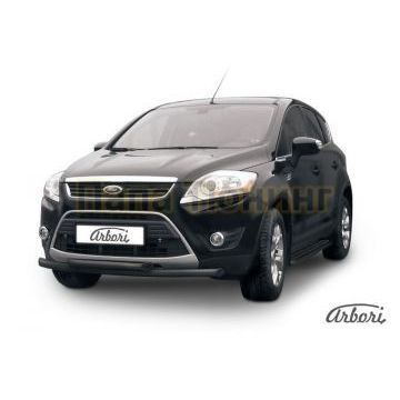 Защита передняя чёрная сталь двойная 57-57 мм Slitkoff для Ford Kuga 2008-2013 Защита передняя чёрная сталь двойная 57-57 мм Slitkoff для Ford Kuga 2008-2013