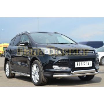 Защита передняя двойная 63-75х42 мм РусСталь для Ford Kuga 2013-2016