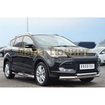 Защита передняя двойная d76-d57  секции-дуга РусСталь для Ford Kuga 2013-2016