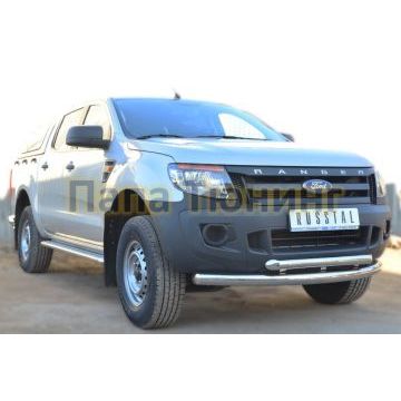 Защита передняя двойная d76-d57  РусСталь для Ford Ranger 2012-2015