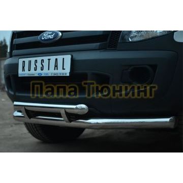 Защита передняя двойная с декором d76-d57  РусСталь для Ford Ranger 2012-2015