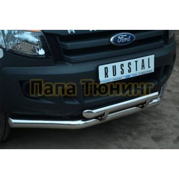 Защита передняя двойная с декором d76-d57  РусСталь для Ford Ranger 2012-2015
