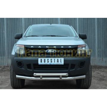 Защита передняя двойная с декором d76-d57  РусСталь для Ford Ranger 2012-2015
