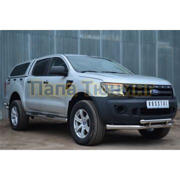 Защита передняя двойная с декором d76-d57  РусСталь для Ford Ranger 2012-2015