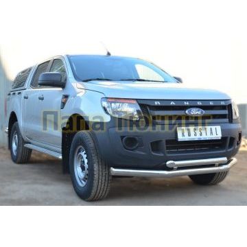 Защита передняя двойная d76-d57  РусСталь для Ford Ranger 2012-2015