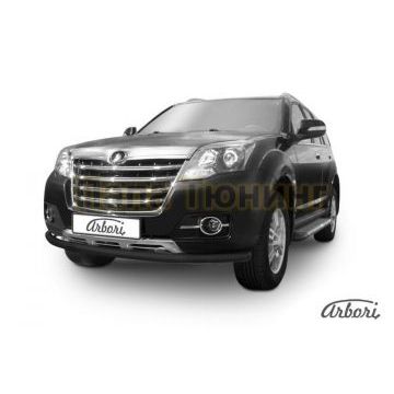 Защита переднего бампера чёрная сталь 57 мм Slitkoff для Great Wall Hover H3 New 2014-2015