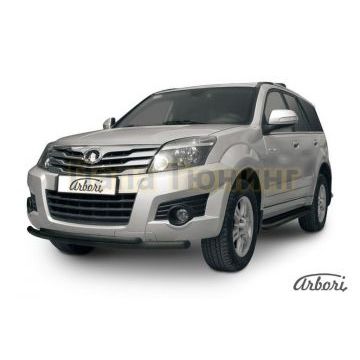 Защита передняя чёрная сталь двойная радиусная 57-42 мм Slitkoff для Great Wall Hover H3 2010-2014