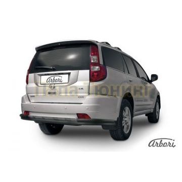 Защита заднего бампера чёрная сталь двойная длинная 57-42 мм Slitkoff для Great Wall Hover H3 2010-2014