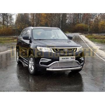 Защита передняя овальная 75х42 мм для Geely Atlas 2018-2024
