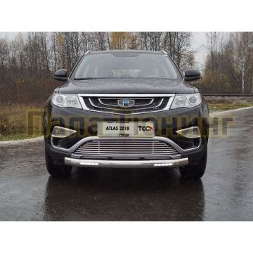 Защита передняя овальная с ДХО 75х42 мм для Geely Atlas 2018-2024