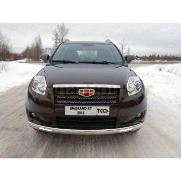 Защита передняя овальная с ДХО 75х42 мм ТСС для Geely Emgrand X7 2013-2016