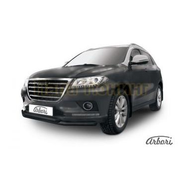 Защита передняя чёрная сталь двойная 57-57 мм Slitkoff для Haval H2 2014-