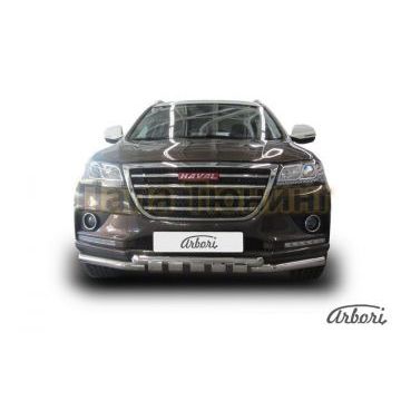 Защита передняя двойная с декором 57-57 мм Slitkoff для Haval H2 2014-
