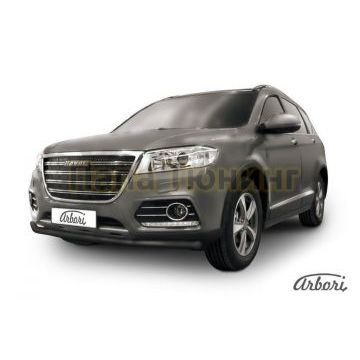 Защита переднего бампера чёрная сталь 57 мм Slitkoff для Haval H6 2014-