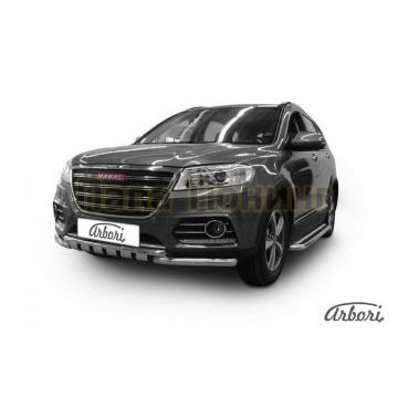 Защита передняя двойная с декором 57-42 мм Slitkoff для Haval H6 2014-
