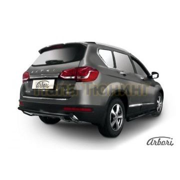 Защита заднего бампера чёрная сталь 57 мм Slitkoff для Haval H6 2014-