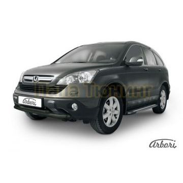 Защита передняя чёрная сталь двойная 57-57 мм Slitkoff для Honda CR-V 2010-2012