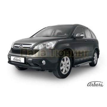Защита передняя чёрная сталь двойная 76-57 мм Slitkoff для Honda CR-V 2010-2012