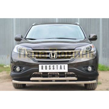 Защита передняя двойная d57-d57 декор-паз РусСталь для Honda CR-V 2012-2015