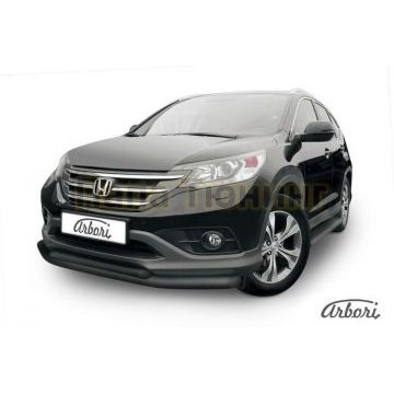 Защита передняя чёрная сталь двойная 76-57 мм Slitkoff для Honda CR-V 2012-