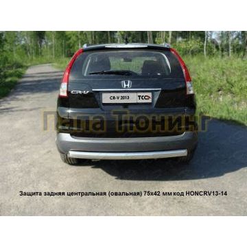 Защита заднего бампера овальная центральная 75-42 мм ТСС для Honda CR-V 2012-2015