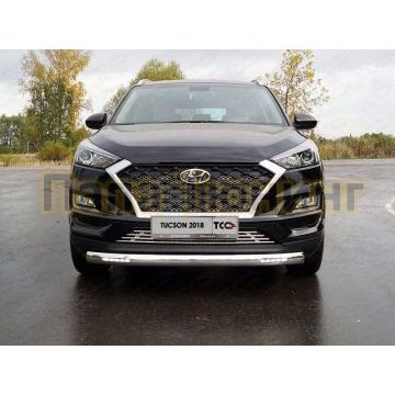 Защита передняя овальная с ДХО 75х42 мм для Hyundai Tucson 2018-2021