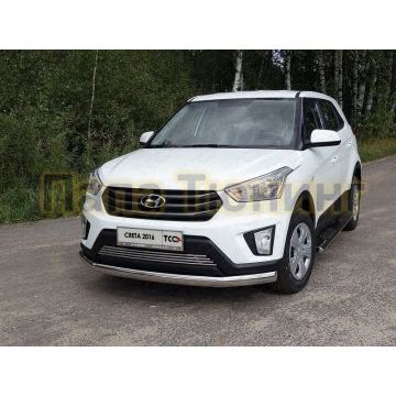 Защита передняя овальная 75х42 мм ТСС для Hyundai Creta 2016-2021