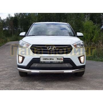 Защита передняя овальная с ДХО 75х42 мм ТСС для Hyundai Creta 2016-2021